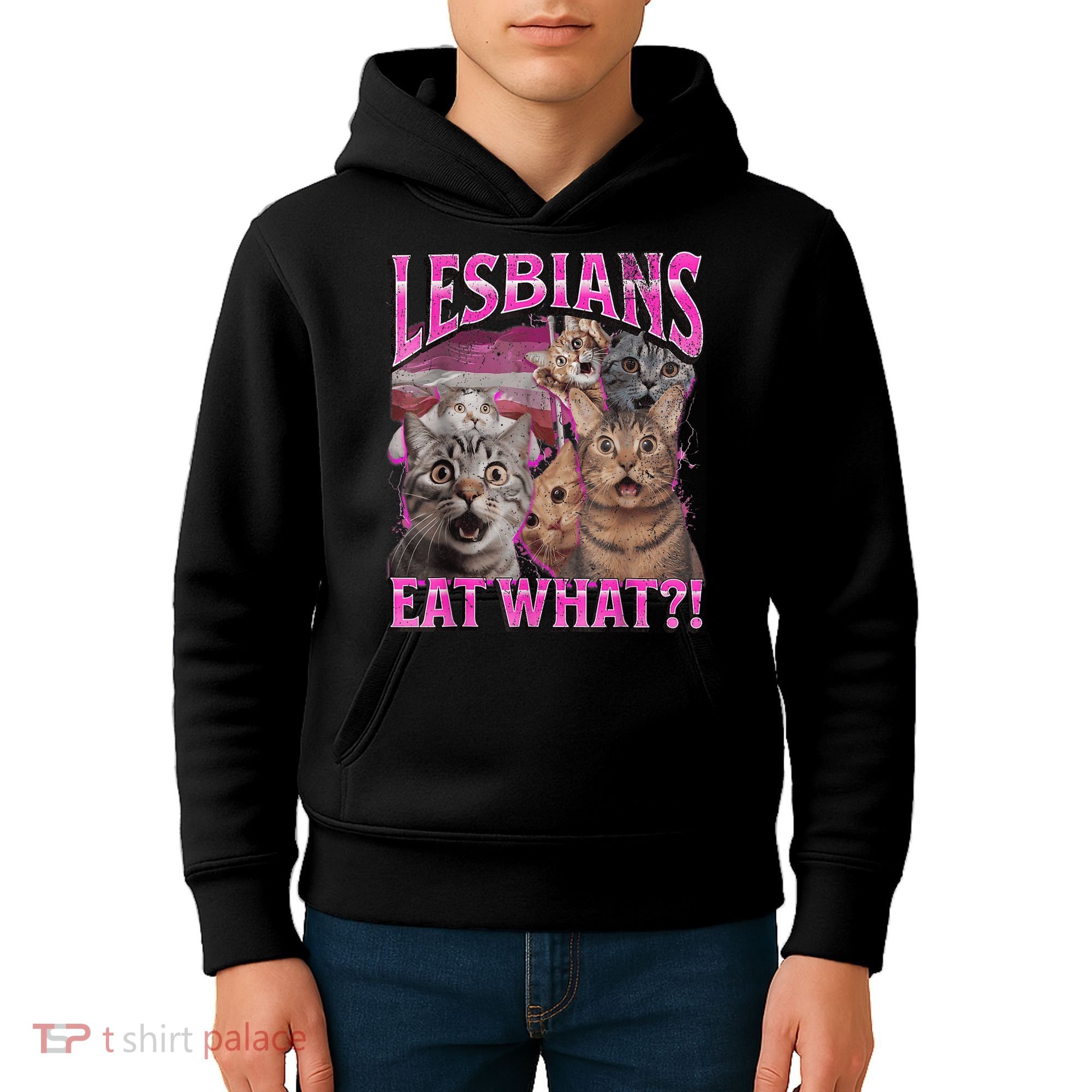 Lesbians Eat What?! Funny Cat Pride Lgbtq Pun Kids Hoodie