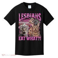 Lesbians Eat What?! Funny Cat Pride Lgbtq Pun Kids T-Shirt thumb 0