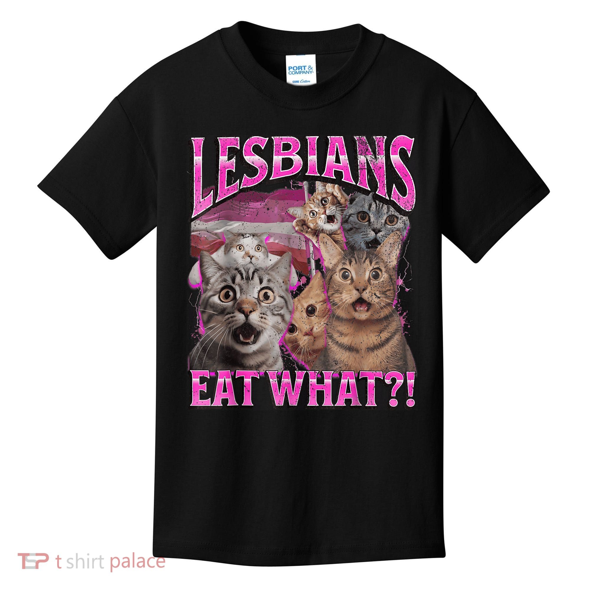 Lesbians Eat What?! Funny Cat Pride Lgbtq Pun Kids T-Shirt