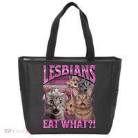 Lesbians Eat What?! Funny Cat Pride Lgbtq Pun Tote Bag thumb 0