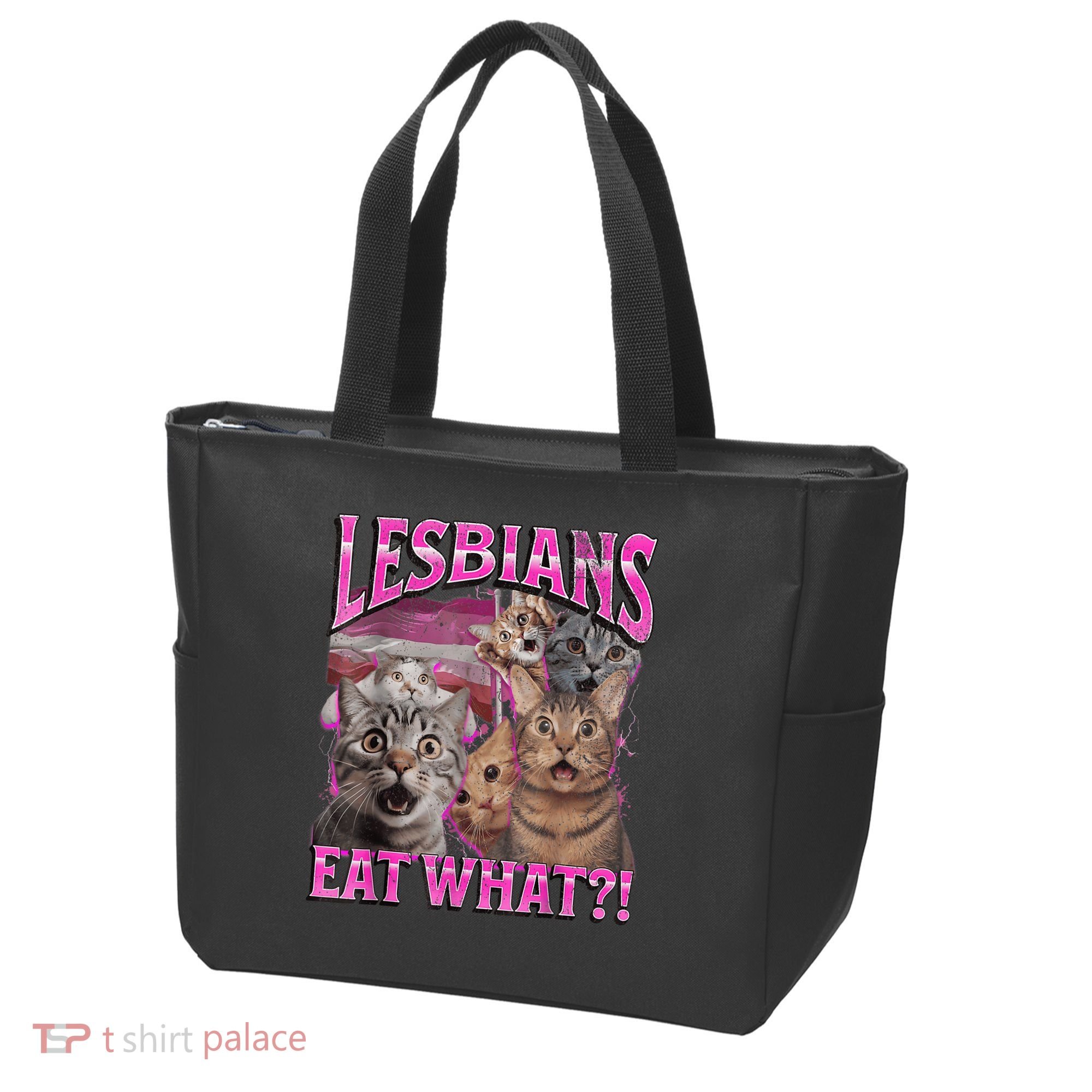 Lesbians Eat What?! Funny Cat Pride Lgbtq Pun Tote Bag