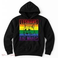 Lesbians Eat What Cat Funny Humor Pun LGBTQ Pride Flag Women Hoodie thumb 0