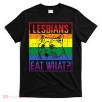 Lesbians Eat What Cat Funny Humor Pun LGBTQ Pride Flag Women T-Shirt thumb 0