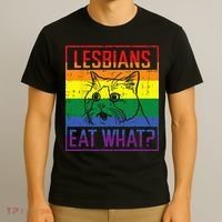 Lesbians Eat What Cat Funny Humor Pun LGBTQ Pride Flag Women T-Shirt thumb 3