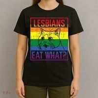 Lesbians Eat What Cat Funny Humor Pun LGBTQ Pride Flag Women T-Shirt thumb 4