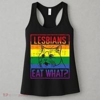 Lesbians Eat What Cat Funny Humor Pun LGBTQ Pride Flag Women Women's Tank Top thumb 3