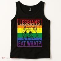 Lesbians Eat What Cat Funny Humor Pun LGBTQ Pride Flag Women Tank Top thumb 2
