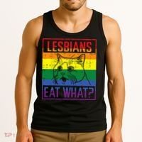 Lesbians Eat What Cat Funny Humor Pun LGBTQ Pride Flag Women Tank Top thumb 3