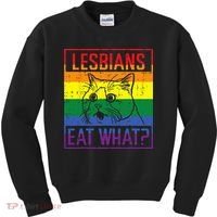 Lesbians Eat What Cat Funny Humor Pun LGBTQ Pride Flag Women Kids Sweatshirt thumb 0