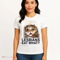 Lesbians Eat What Funny Cat Women's T-Shirt thumb 4
