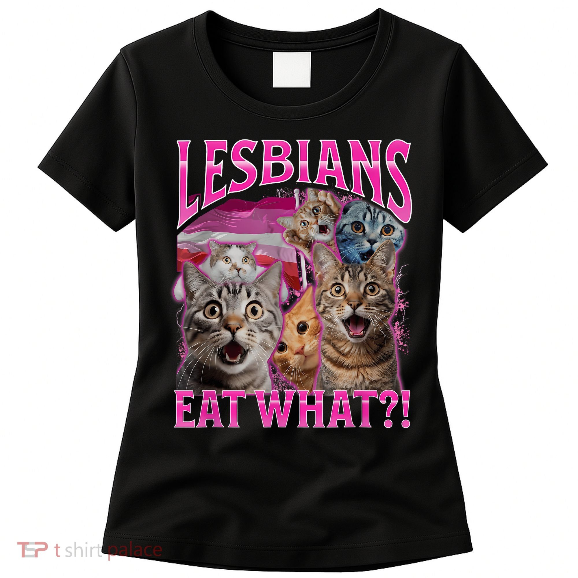 Lesbians Eat What Funny Offensive Cat Bootleg Sarcastic Women's T-Shirt