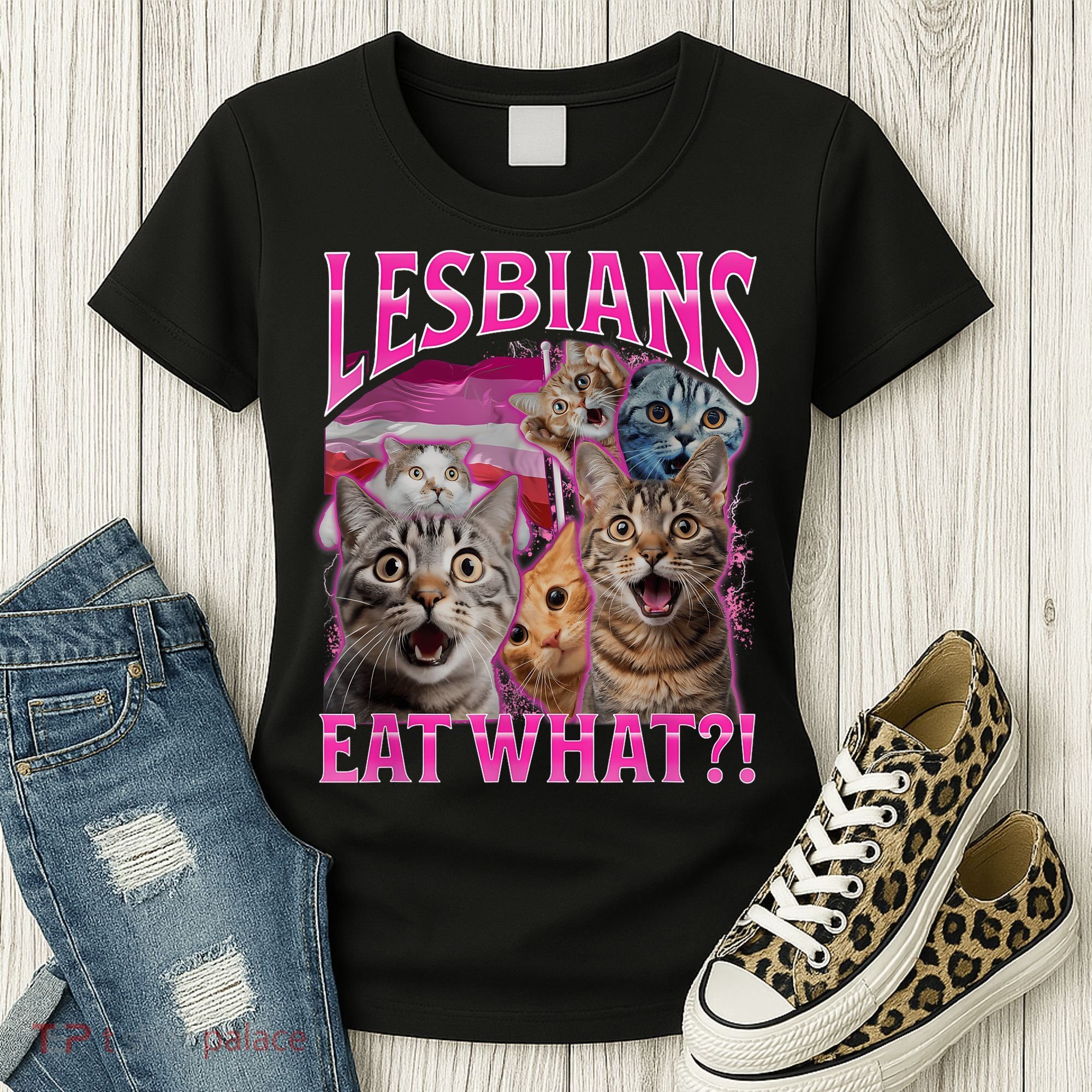 Lesbians Eat What Funny Offensive Cat Bootleg Sarcastic Women's T-Shirt
