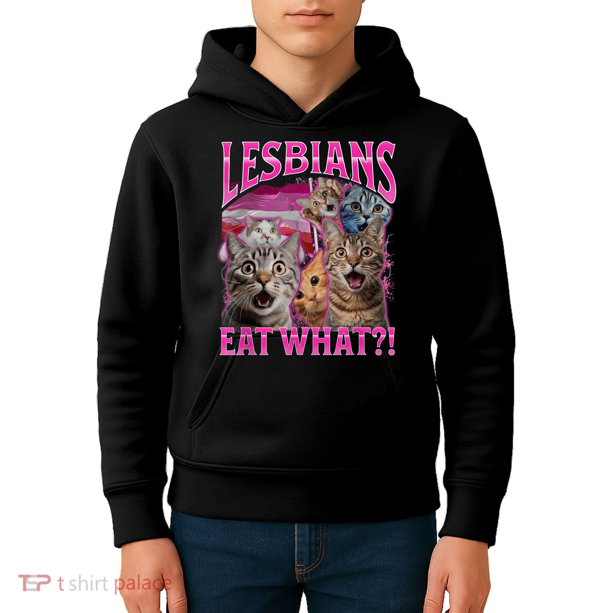 Lesbians Eat What Funny Offensive Cat Bootleg Sarcastic Kids Hoodie