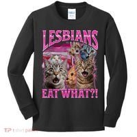 Lesbians Eat What Funny Offensive Cat Bootleg Sarcastic Kids Long Sleeve Shirt thumb 0