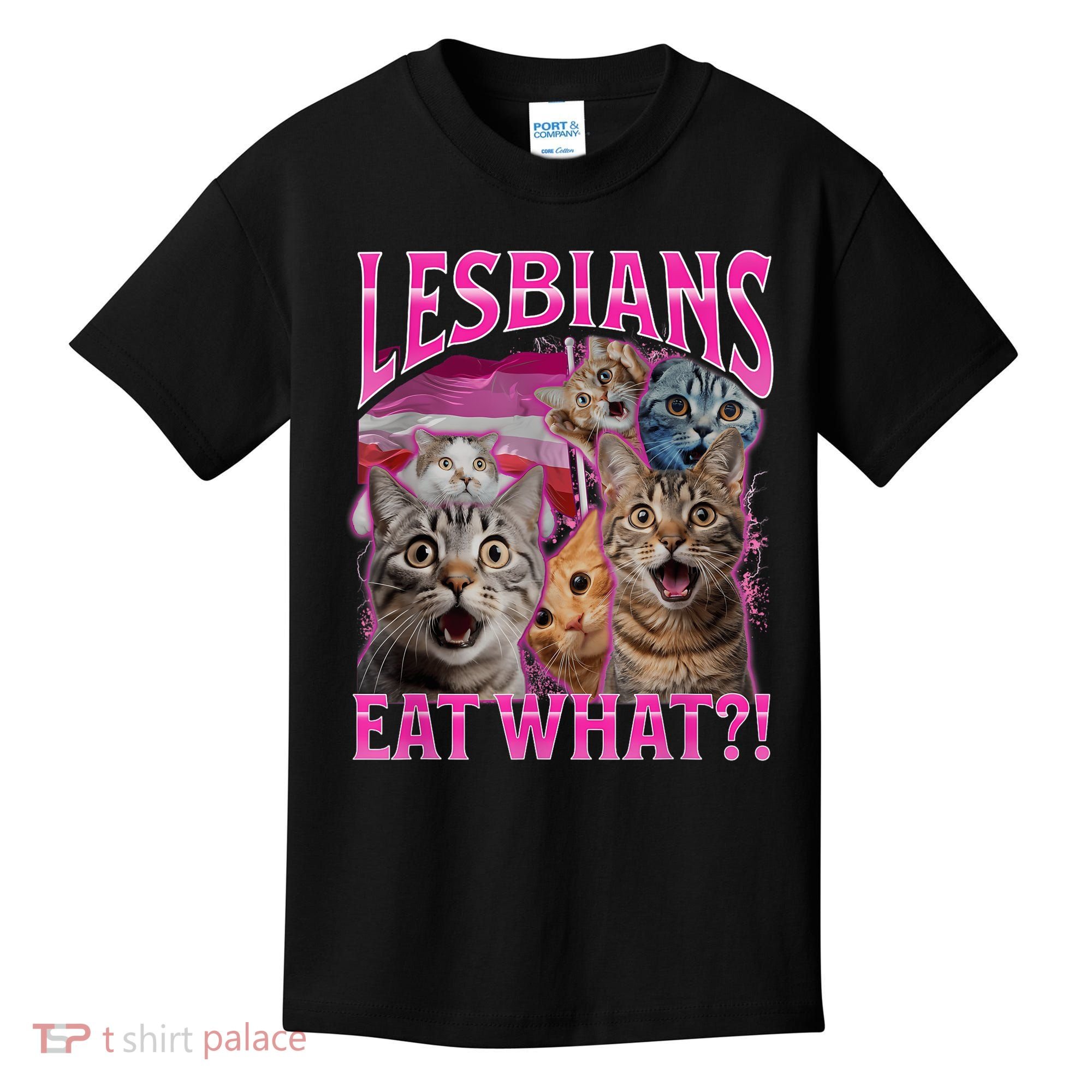 Lesbians Eat What Funny Offensive Cat Bootleg Sarcastic Kids T-Shirt