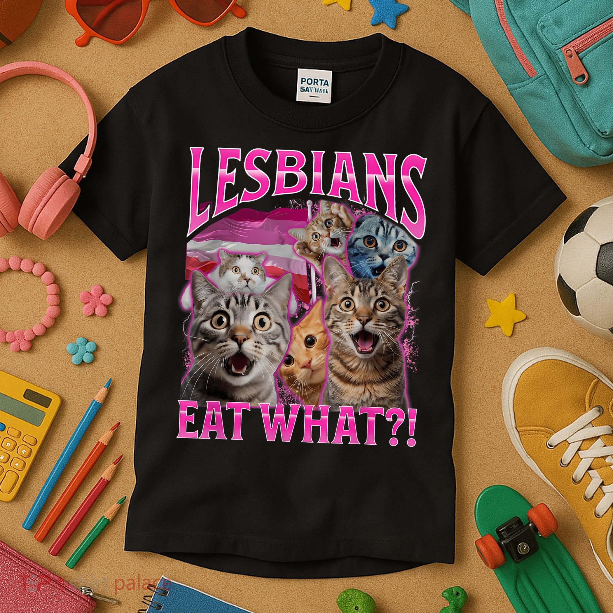 Lesbians Eat What Funny Offensive Cat Bootleg Sarcastic Kids T-Shirt