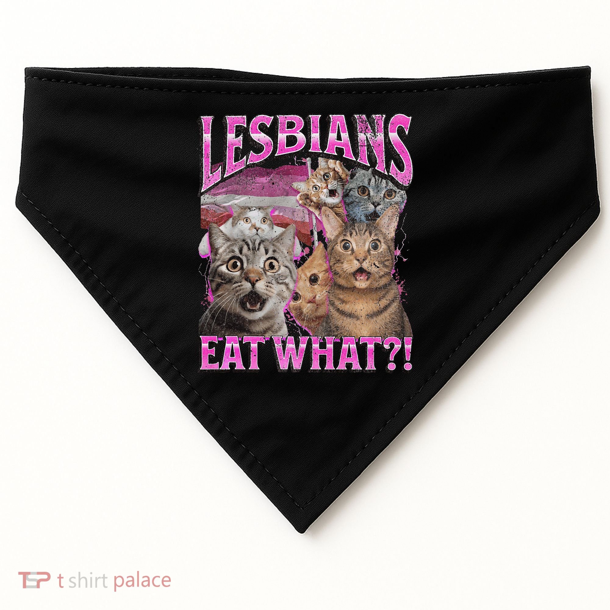 Lesbians Eat What! Funny Cat Lgbtq Pun Bootleg Gift USA-Made Doggie Bandana