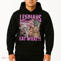 Lesbians Eat What! Funny Cat Lgbtq Pun Bootleg Gift Hoodie thumb 2