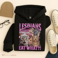 Lesbians Eat What! Funny Cat Lgbtq Pun Bootleg Gift Hoodie thumb 4