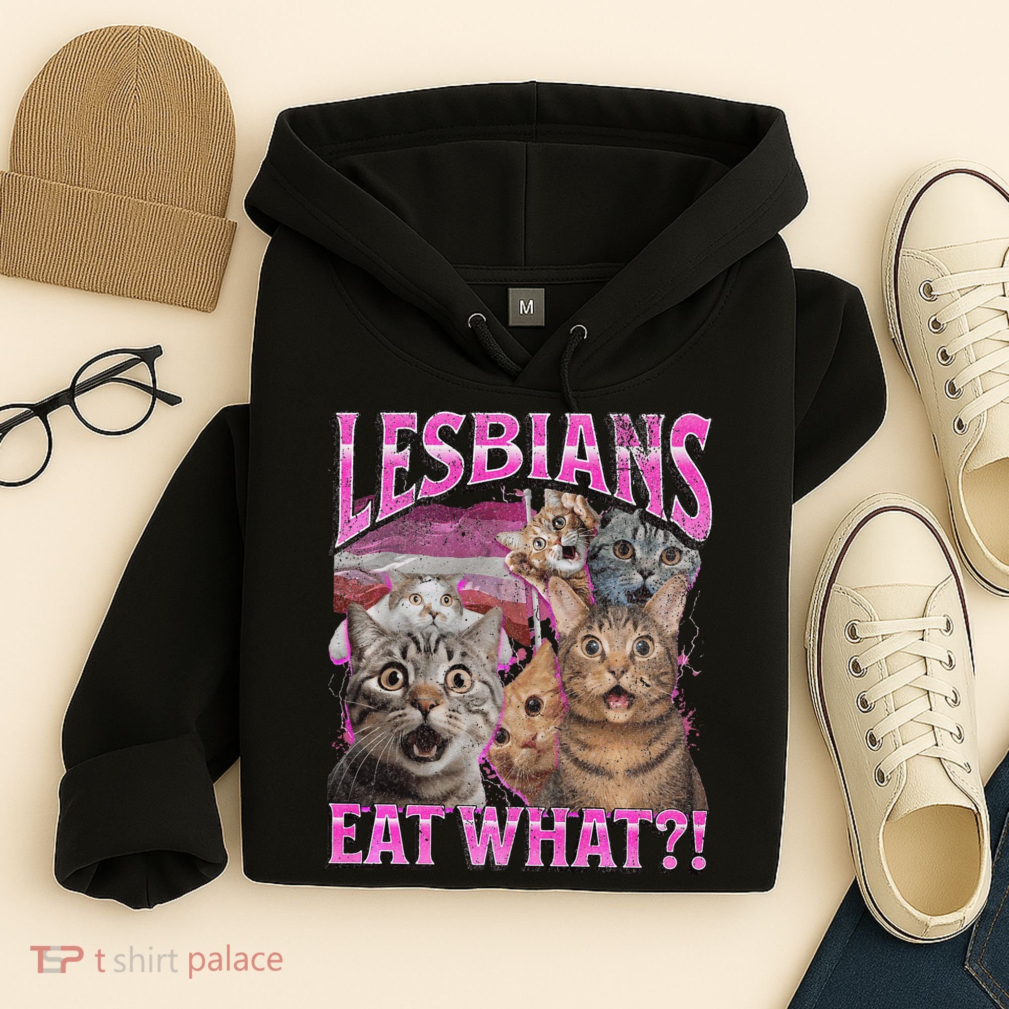 Lesbians Eat What! Funny Cat Lgbtq Pun Bootleg Gift Hoodie
