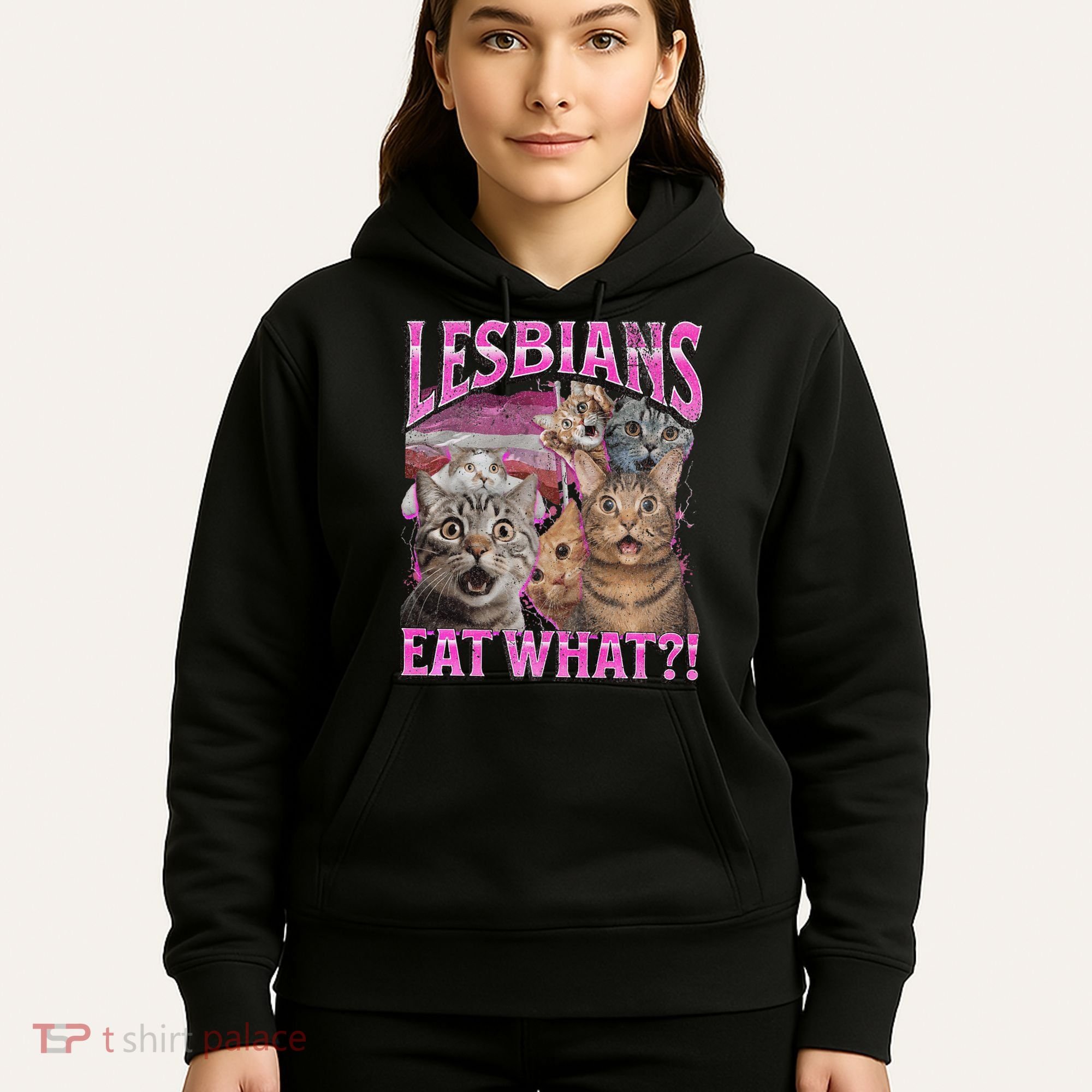 Lesbians Eat What! Funny Cat Lgbtq Pun Bootleg Gift Hoodie