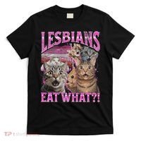 Lesbians Eat What! Funny Cat Lgbtq Pun Bootleg Gift T-Shirt thumb 0