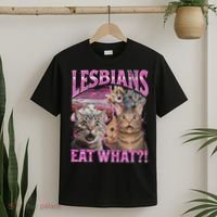 Lesbians Eat What! Funny Cat Lgbtq Pun Bootleg Gift T-Shirt thumb 2