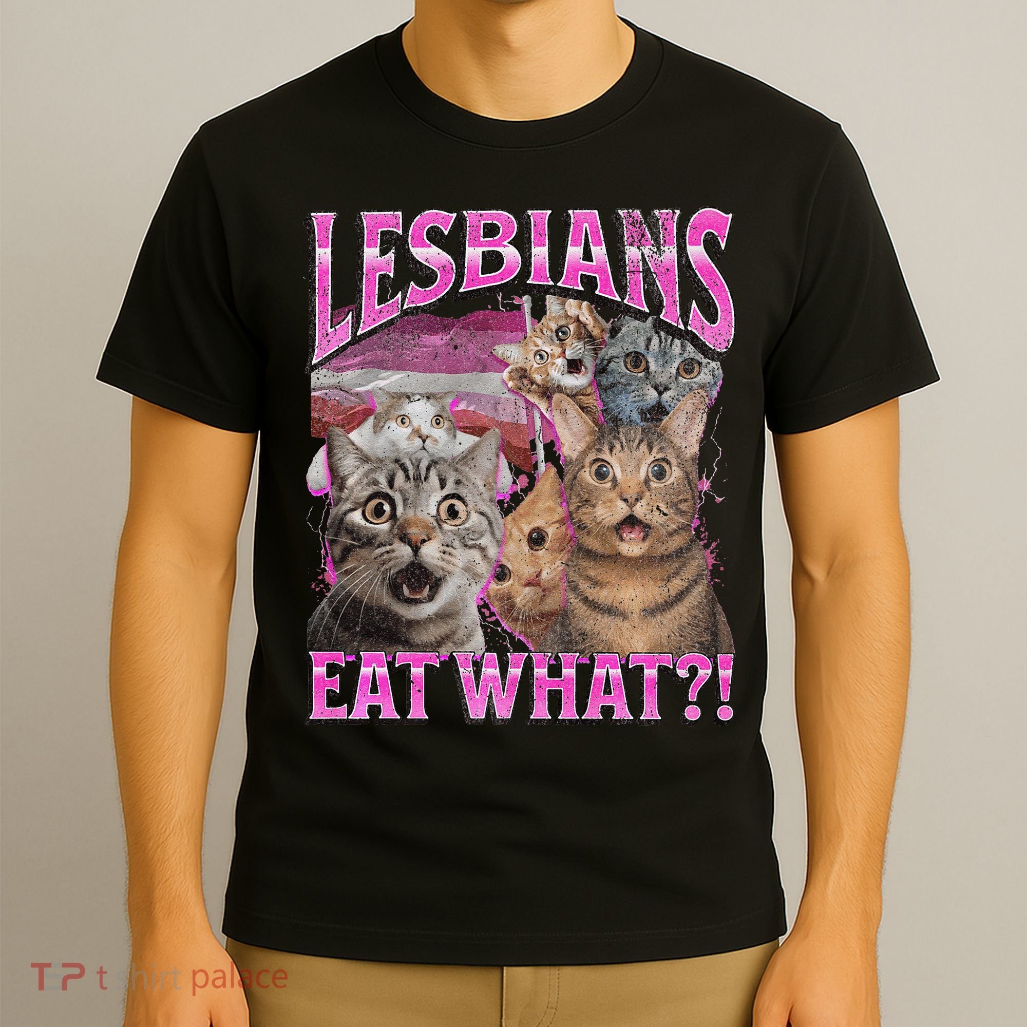 Lesbians Eat What! Funny Cat Lgbtq Pun Bootleg Gift T-Shirt