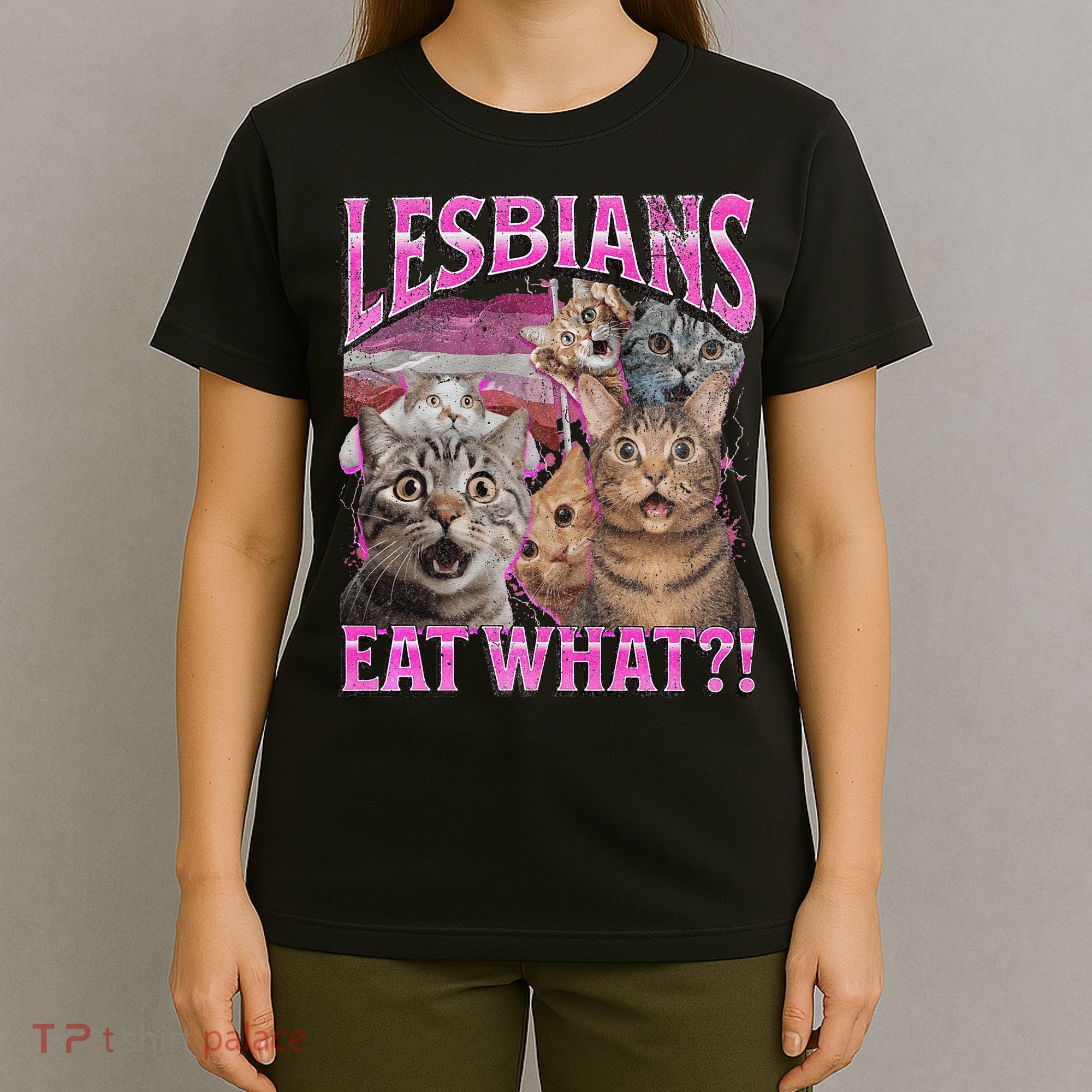 Lesbians Eat What! Funny Cat Lgbtq Pun Bootleg Gift T-Shirt