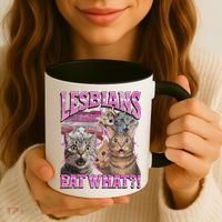 Lesbians Eat What! Funny Cat Lgbtq Pun Bootleg Gift Coffee Mug thumb 3