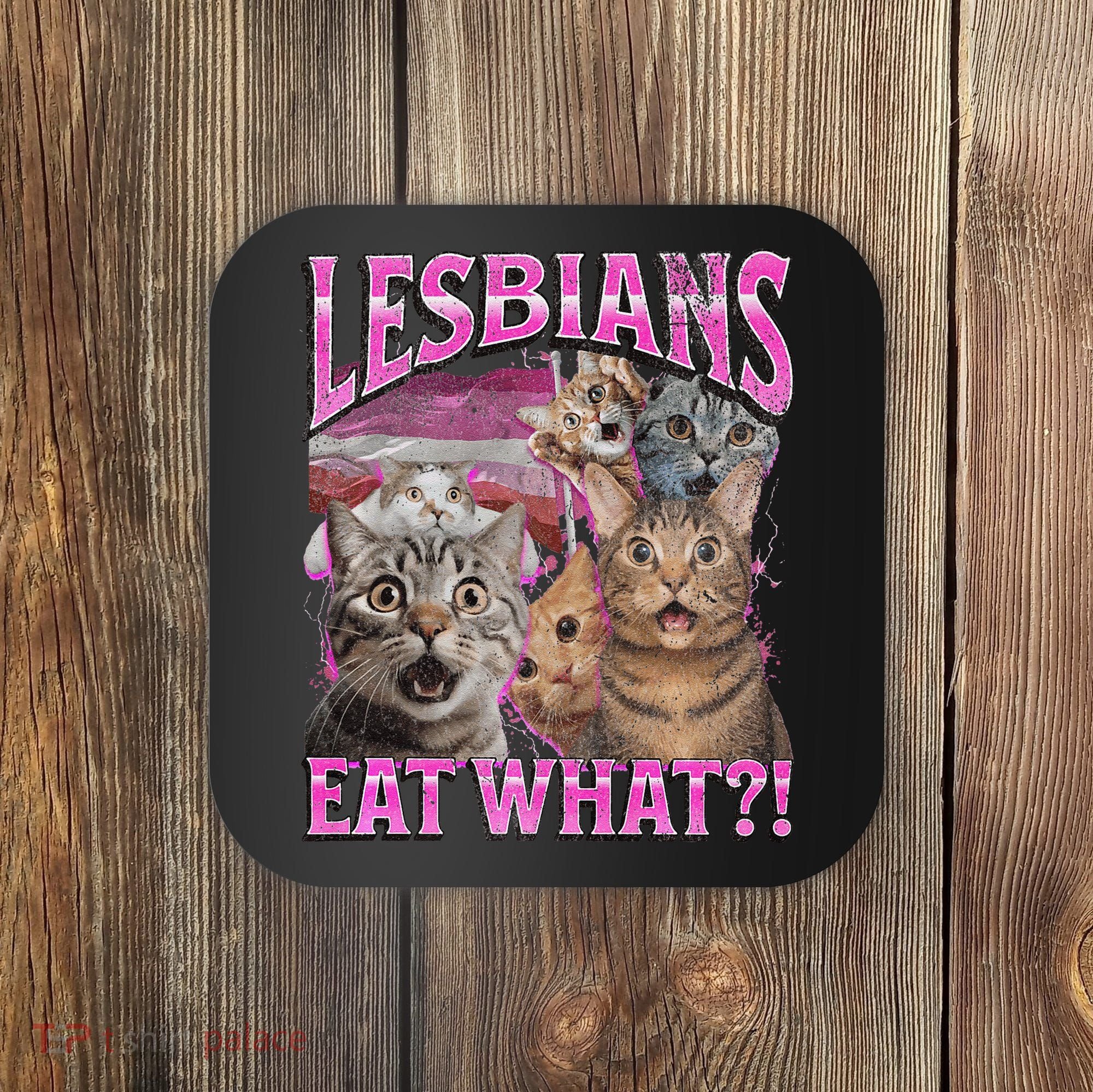Lesbians Eat What! Funny Cat Lgbtq Pun Bootleg Gift Coaster