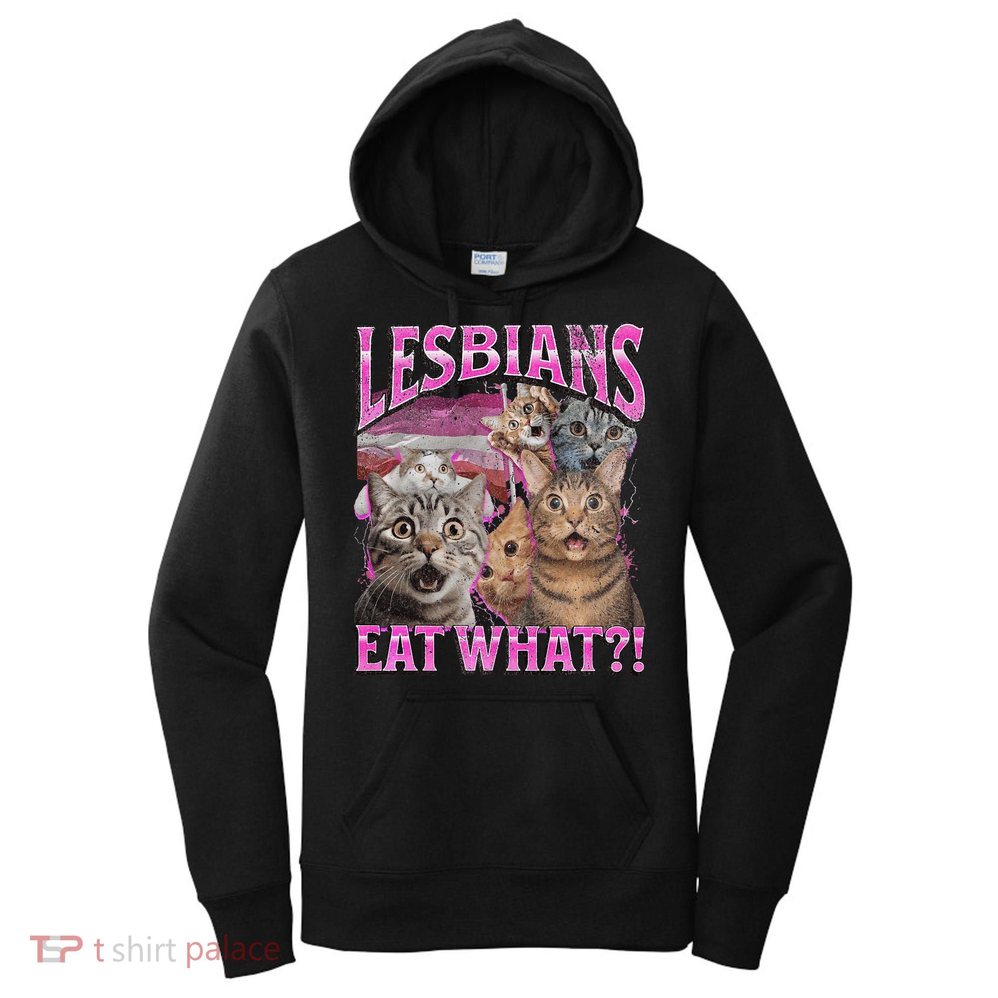 Lesbians Eat What! Funny Cat Lgbtq Pun Bootleg Gift Women's Hoodie