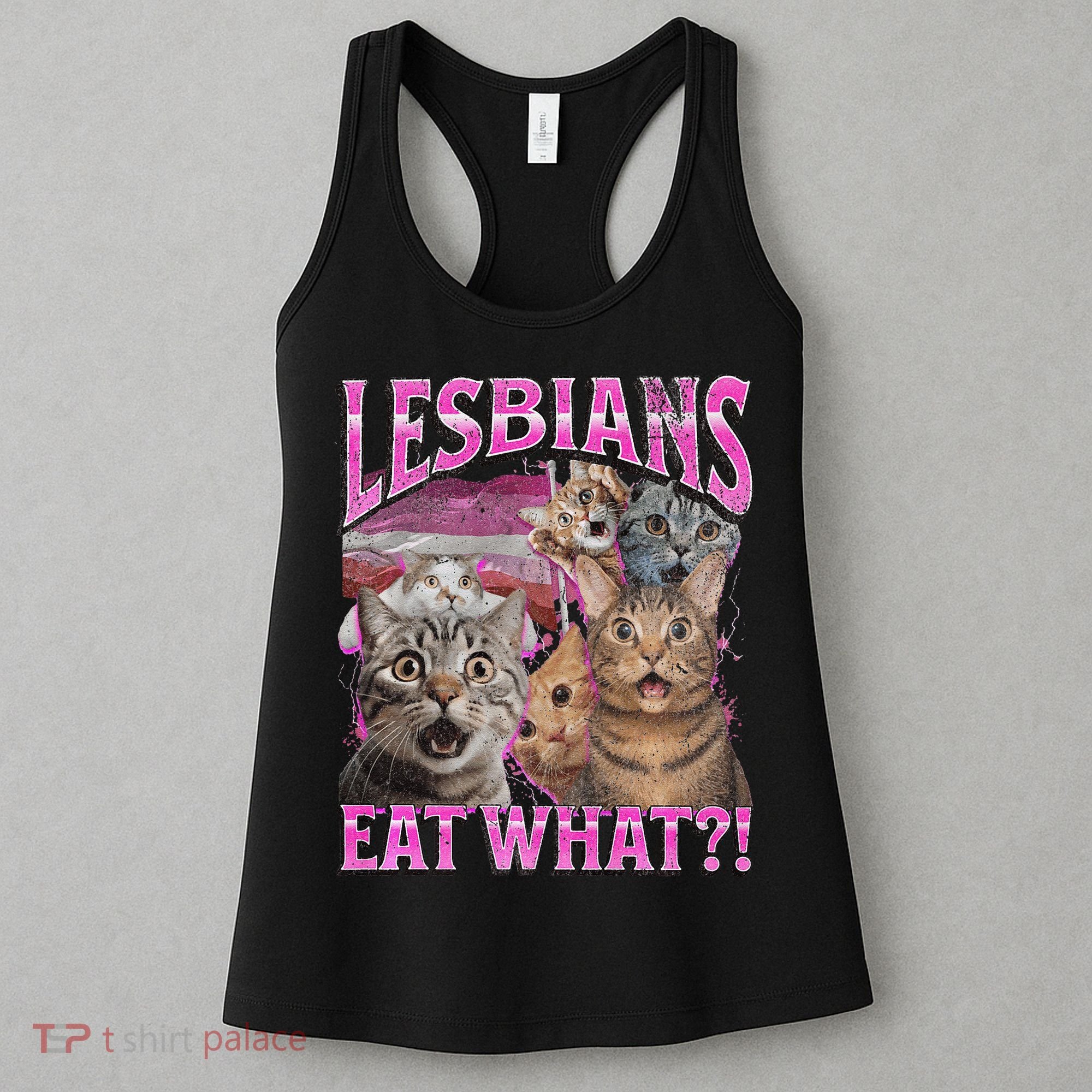 Lesbians Eat What! Funny Cat Lgbtq Pun Bootleg Gift Women's Tank Top