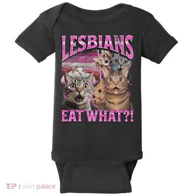 Lesbians Eat What! Funny Cat Lgbtq Pun Bootleg Gift Baby Bodysuit