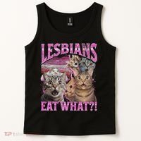 Lesbians Eat What! Funny Cat Lgbtq Pun Bootleg Gift Tank Top thumb 2