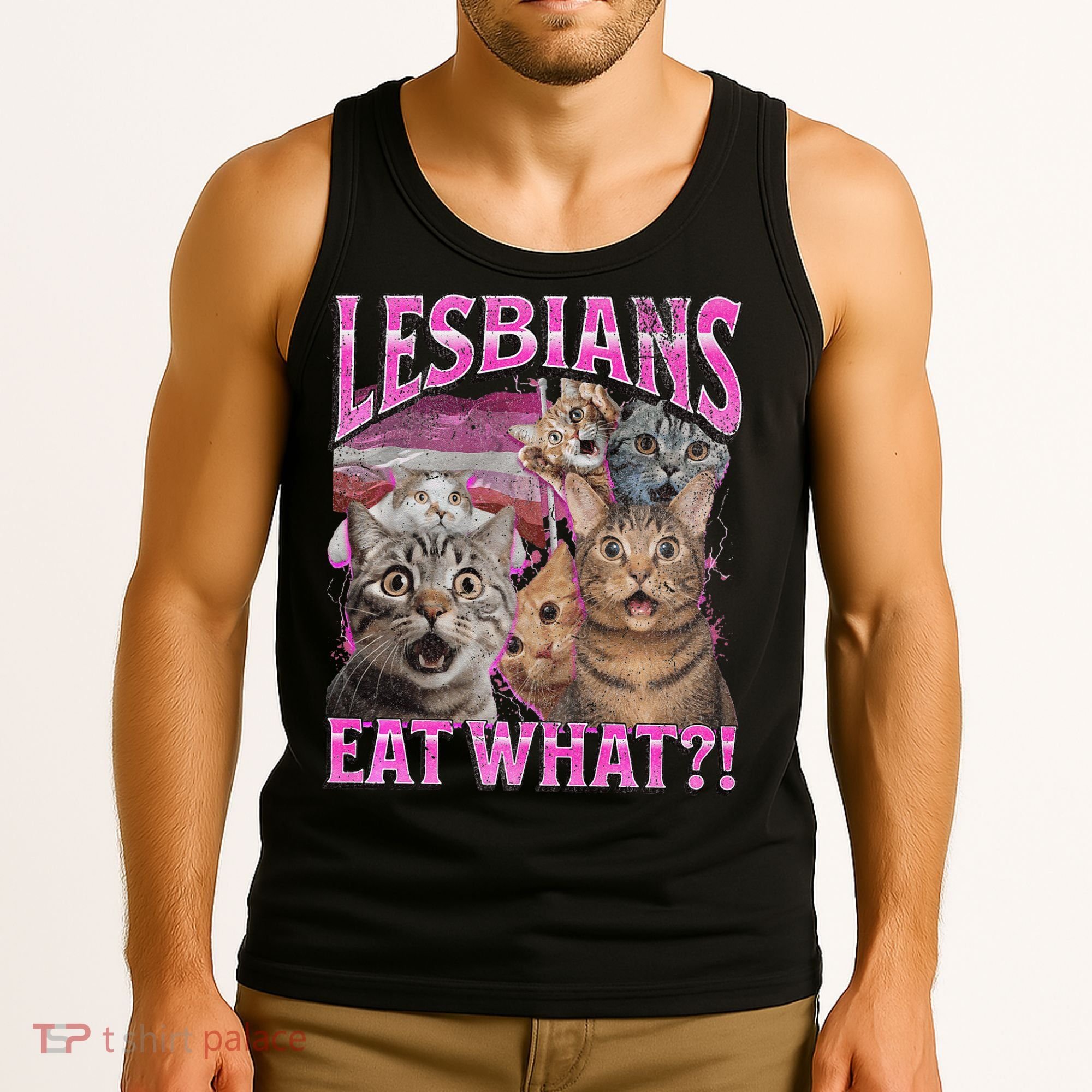 Lesbians Eat What! Funny Cat Lgbtq Pun Bootleg Gift Tank Top