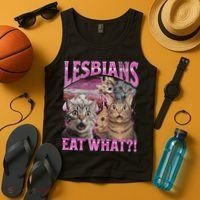 Lesbians Eat What! Funny Cat Lgbtq Pun Bootleg Gift Tank Top thumb 4