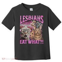 Lesbians Eat What! Funny Cat Lgbtq Pun Bootleg Gift Toddler T-Shirt thumb 0