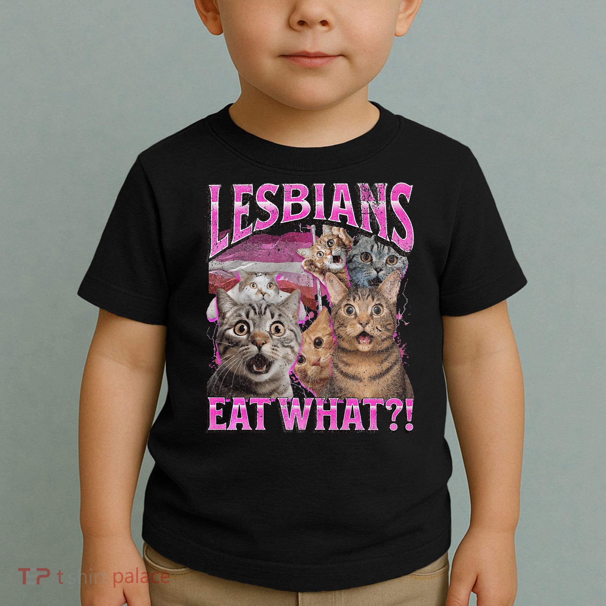 Lesbians Eat What! Funny Cat Lgbtq Pun Bootleg Gift Toddler T-Shirt