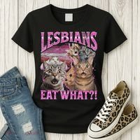 Lesbians Eat What! Funny Cat Lgbtq Pun Bootleg Gift Women's T-Shirt thumb 3