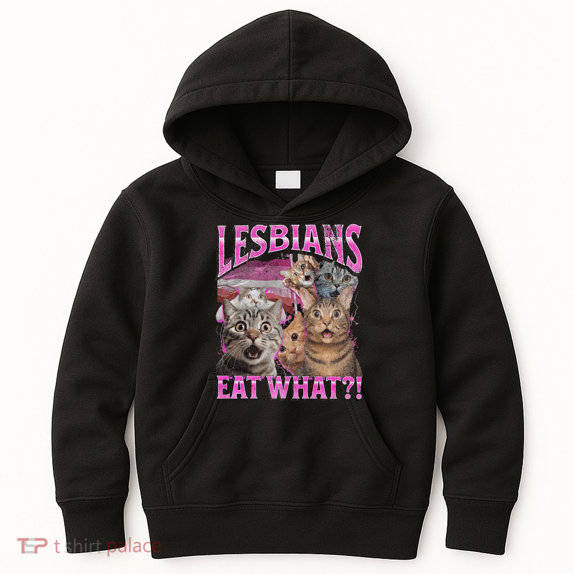 Lesbians Eat What! Funny Cat Lgbtq Pun Bootleg Gift Kids Hoodie