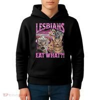 Lesbians Eat What! Funny Cat Lgbtq Pun Bootleg Gift Kids Hoodie thumb 4