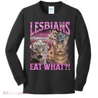 Lesbians Eat What! Funny Cat Lgbtq Pun Bootleg Gift Kids Long Sleeve Shirt thumb 0