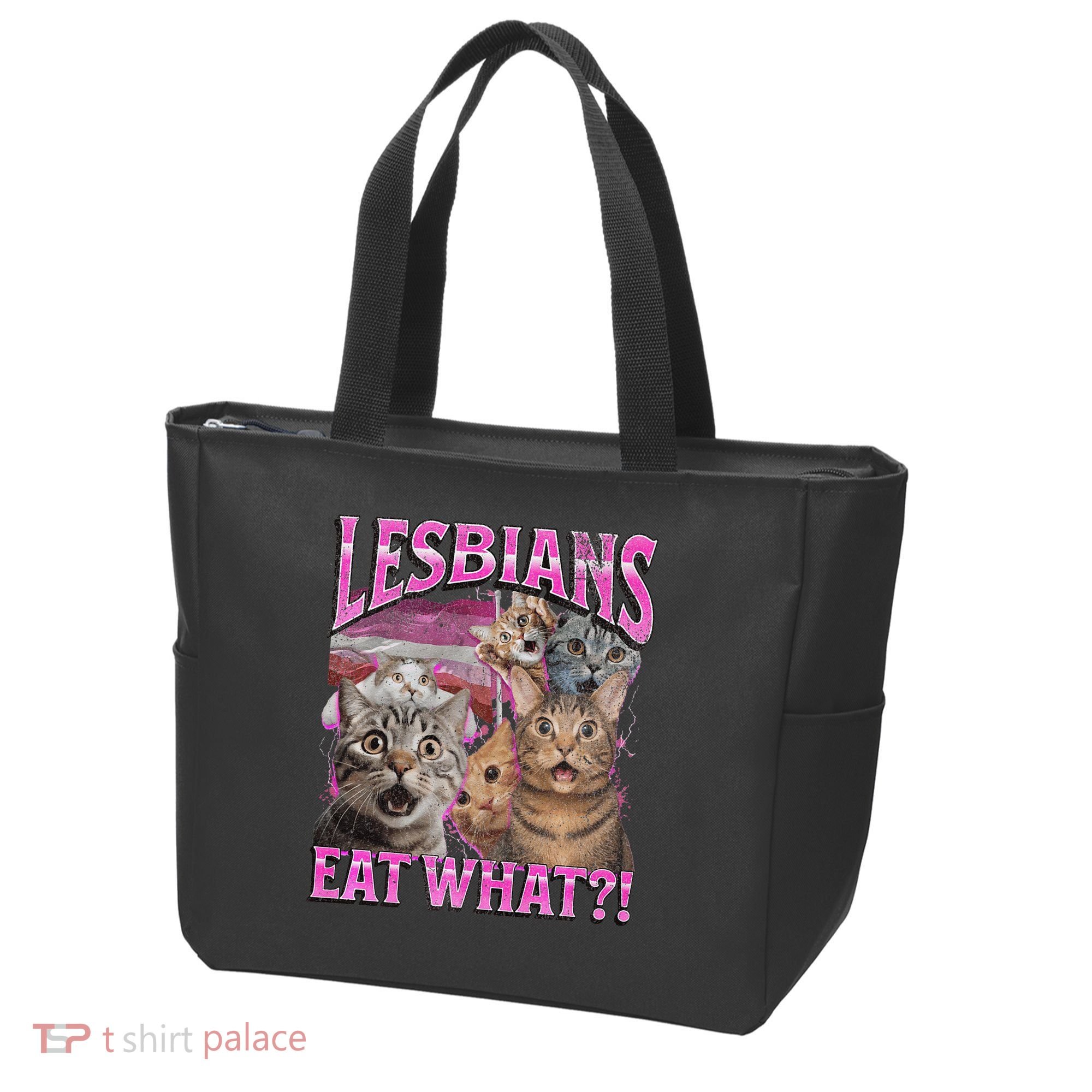 Lesbians Eat What! Funny Cat Lgbtq Pun Bootleg Gift Tote Bag