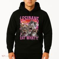 Lesbians Eat What Funny Offensive Cat Unhinged 90s Meme Hoodie thumb 2