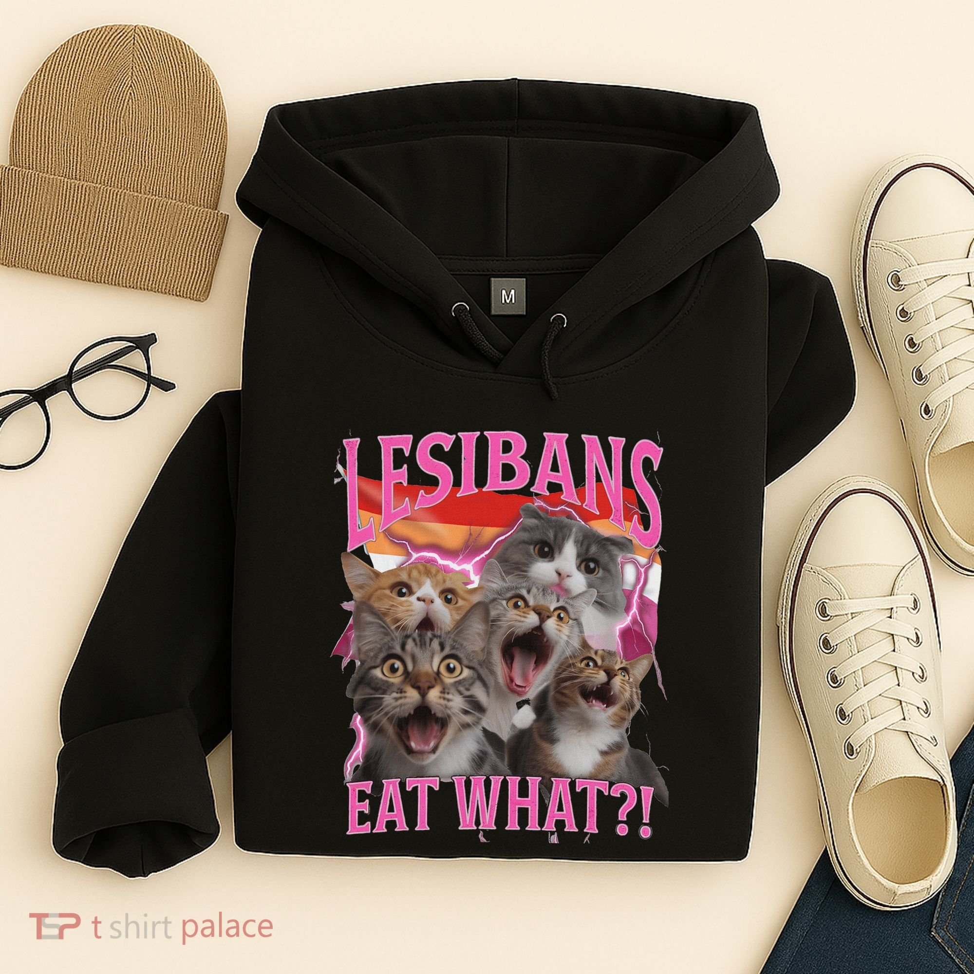 Lesbians Eat What Funny Offensive Cat Unhinged 90s Meme Hoodie