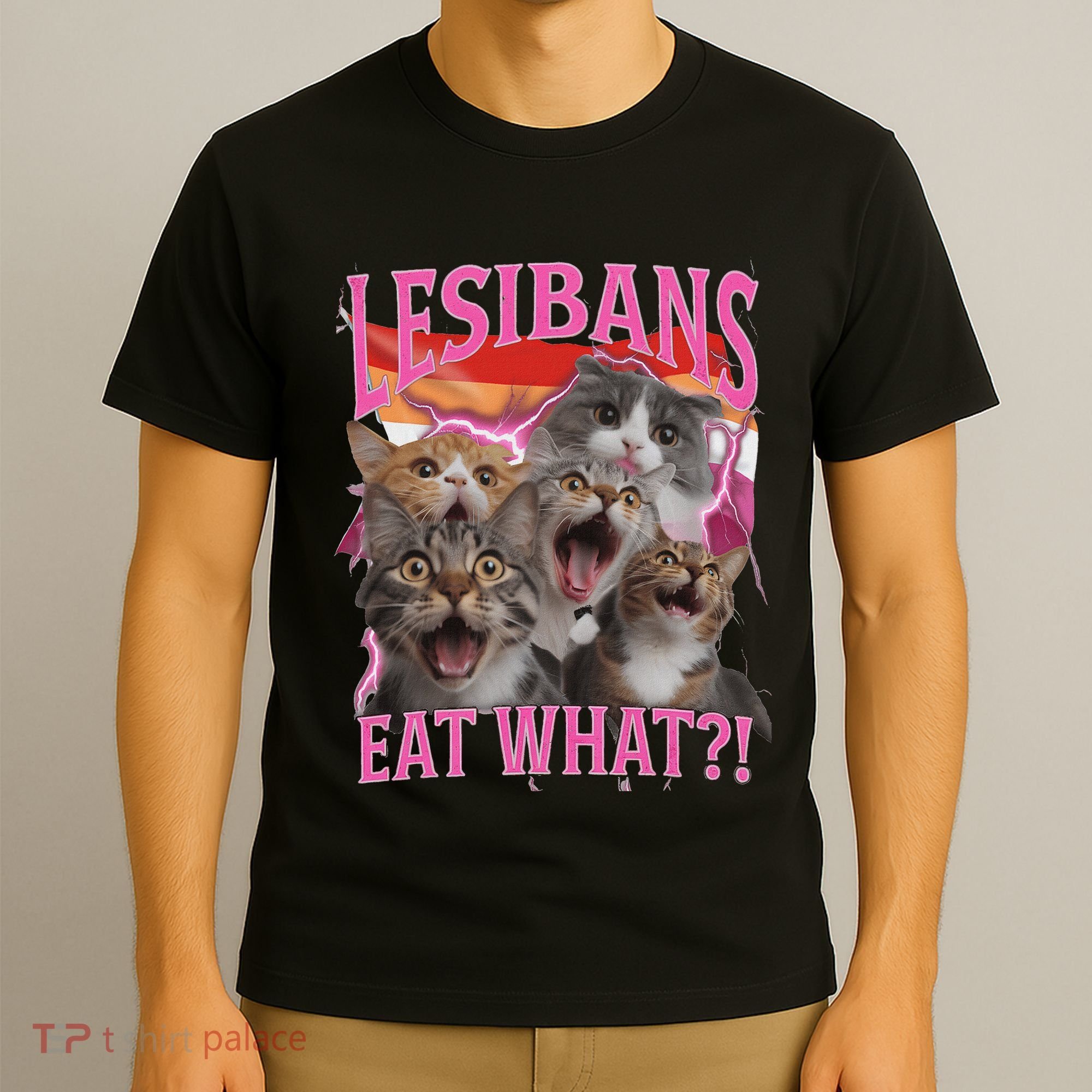 Lesbians Eat What Funny Offensive Cat Unhinged 90s Meme T-Shirt