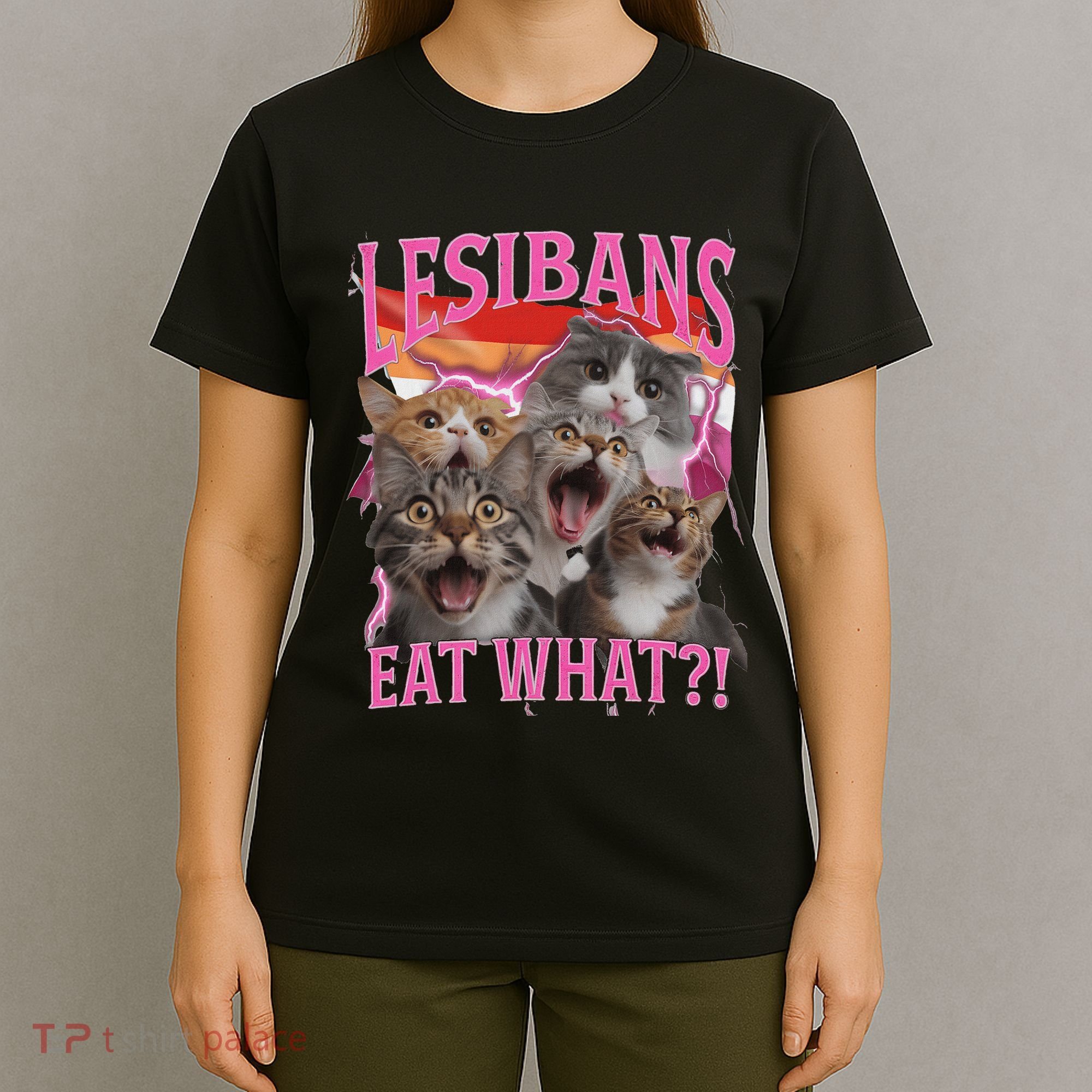 Lesbians Eat What Funny Offensive Cat Unhinged 90s Meme T-Shirt