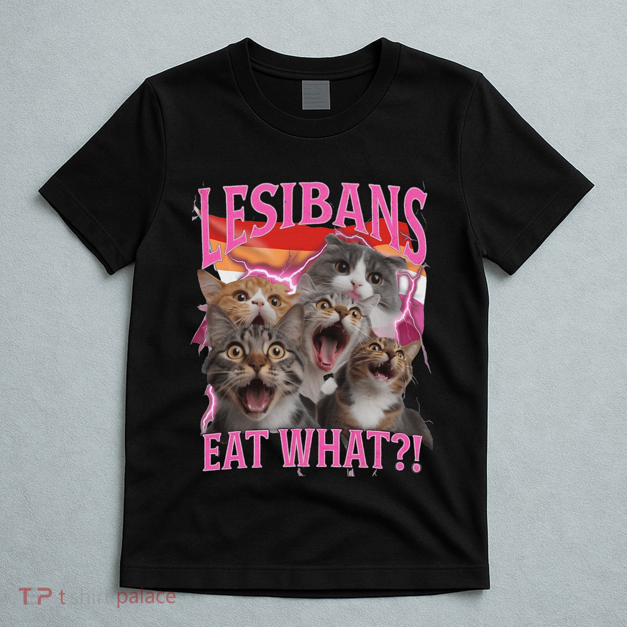 Lesbians Eat What Funny Offensive Cat Unhinged 90s Meme T-Shirt