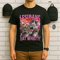 Lesbians Eat What Funny Offensive Cat Unhinged 90s Meme T-Shirt thumb 6